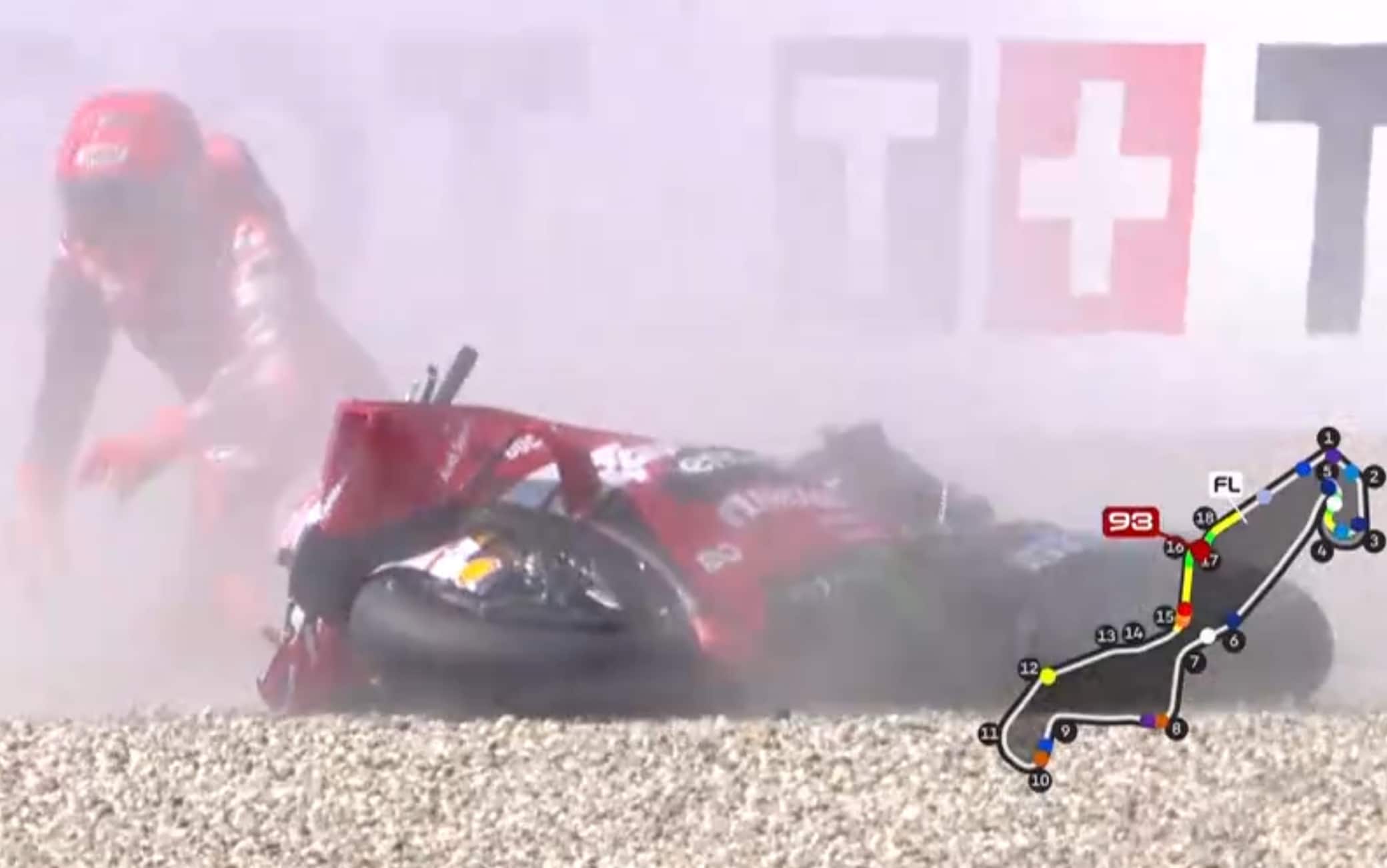 Marc Marquez, la caduta di oggi nelle prove libere di Assen (Olanda). VIDEO