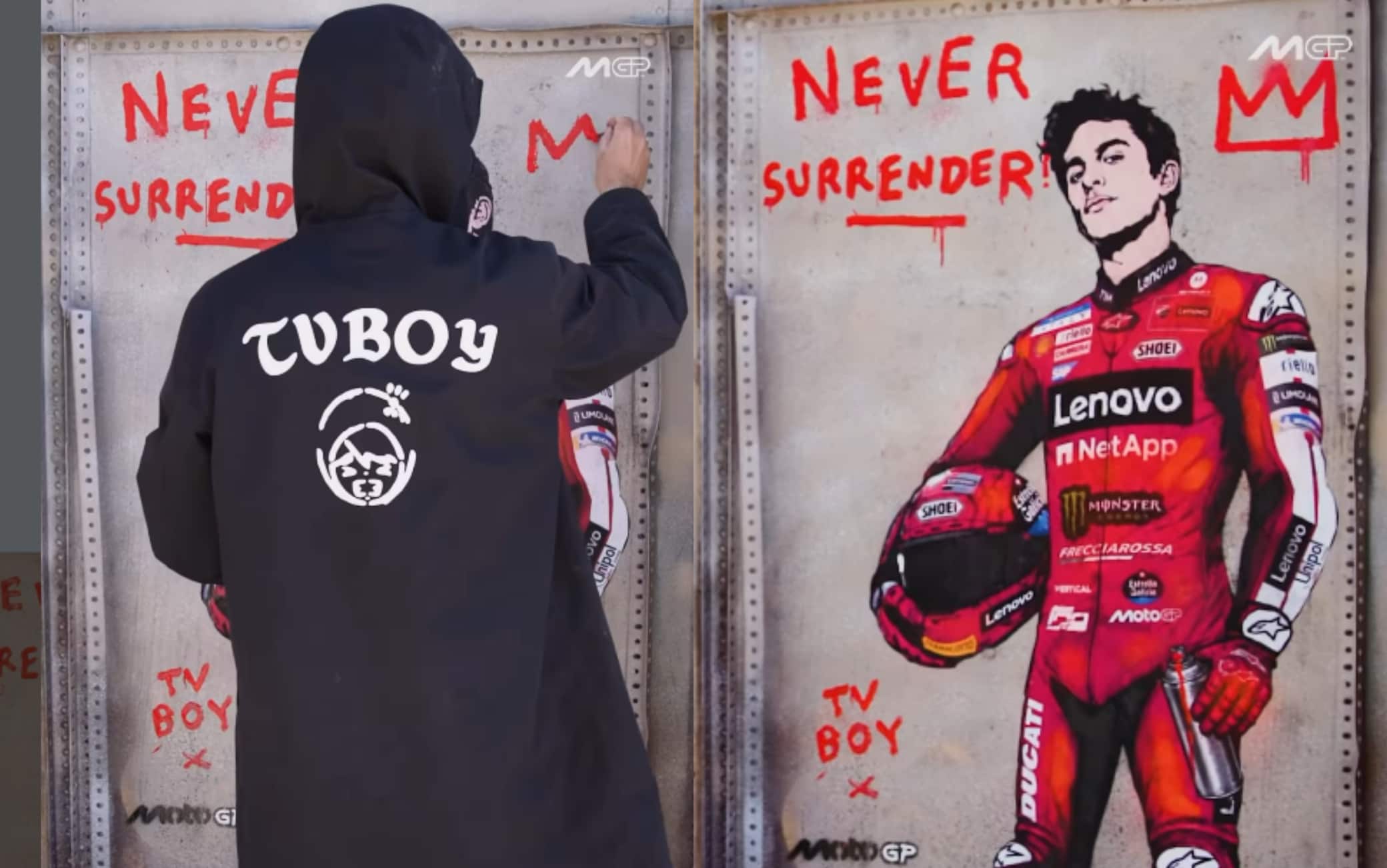 Marquez e il murale a Barcellona, ecco la nuova opera di Tvboy: "Mai arrendersi"