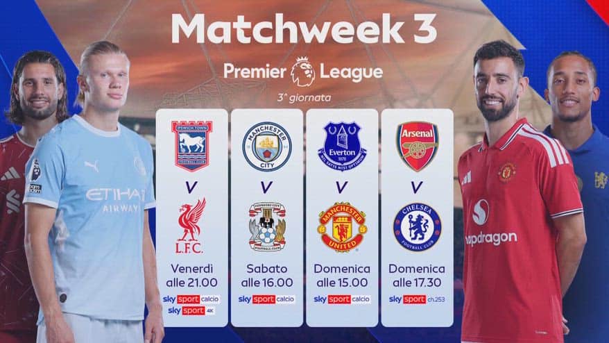 Premier League, 3^ giornata: le partite su Sky