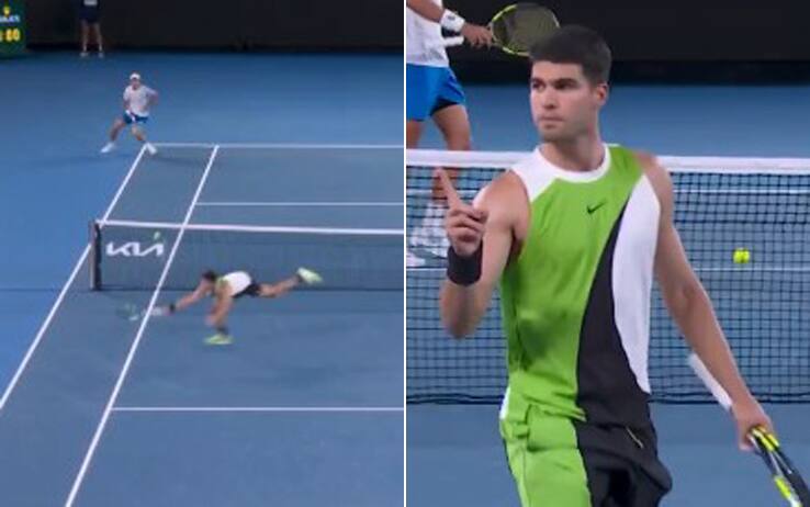 Alcaraz, volée in tuffo e punto incredibile contro Walton all'Australian Open. VIDEO