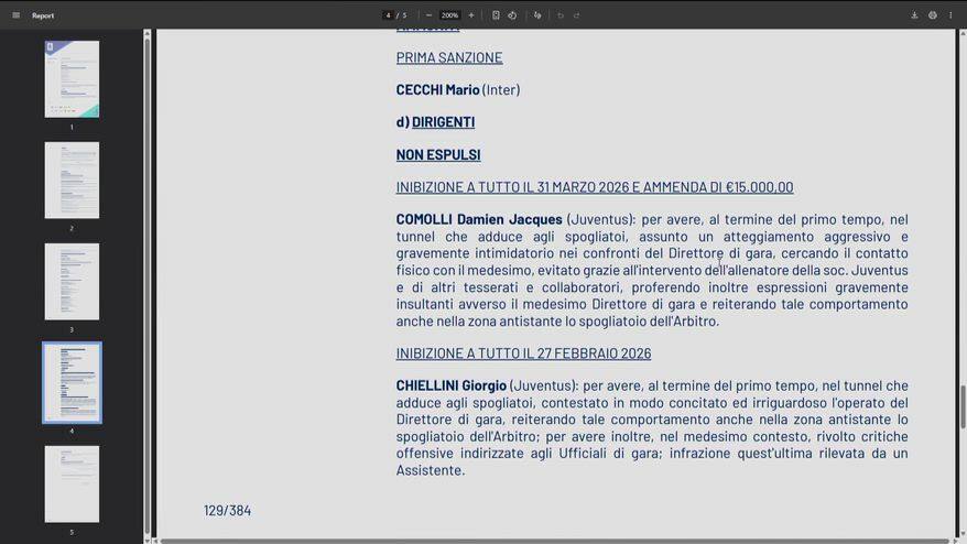 Inter-Juventus, le decisioni del Giudice sportivo