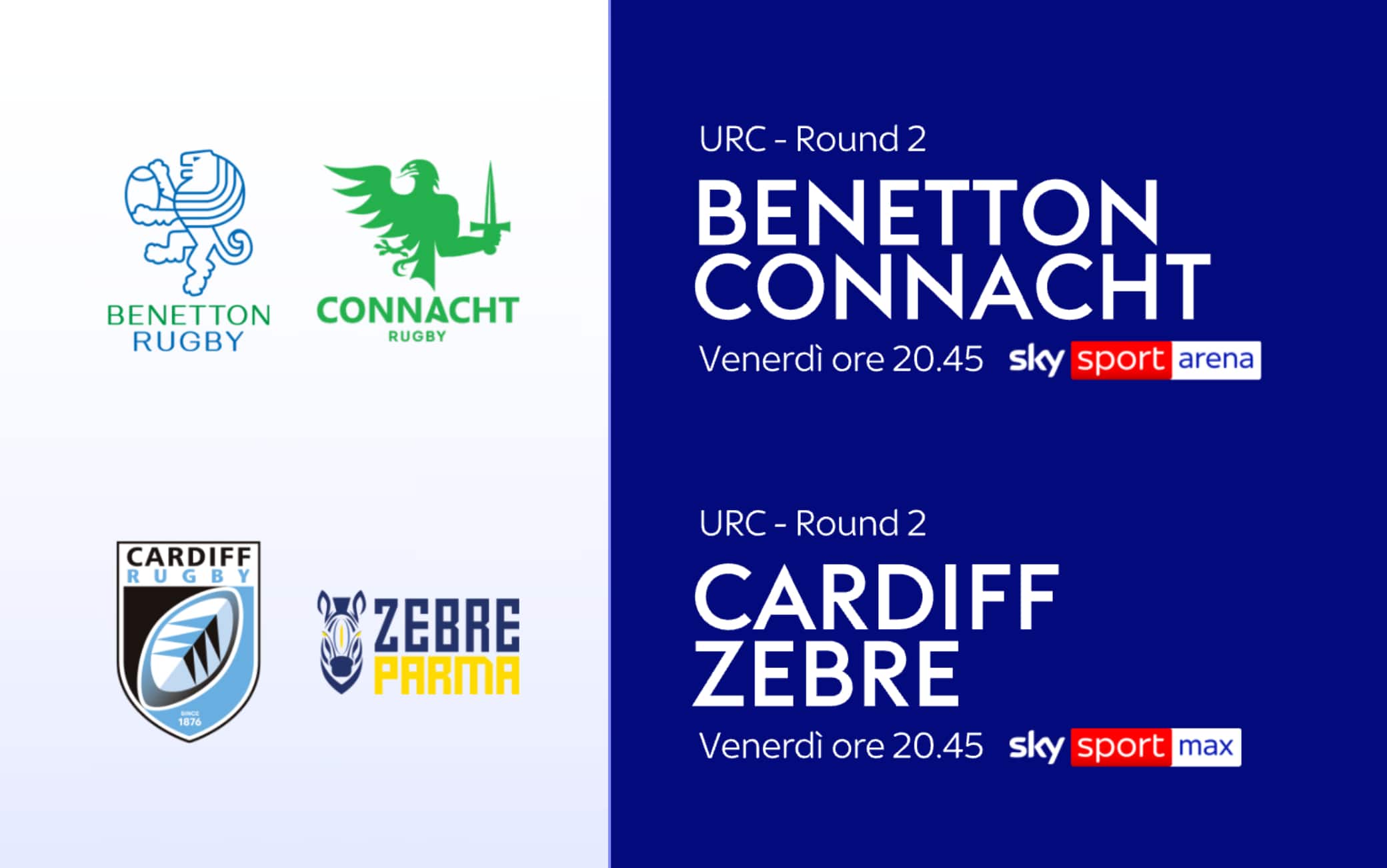 United Rugby Championship, 2^ giornata: oggi Benetton e Zebre su Sky